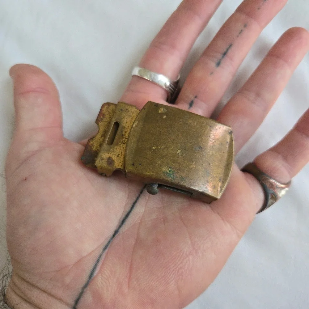 VTG Belt Buckle Gold Mens OS Solid‎ Brass Military Slider Made In USA Unbranded